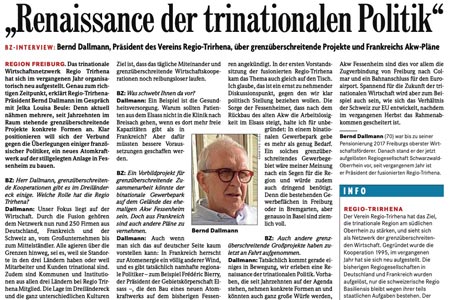 Zeitungsausschnitt des BZ-Interviews „Renaissance der trinationalen Politik“ mit Bernd Dallmann