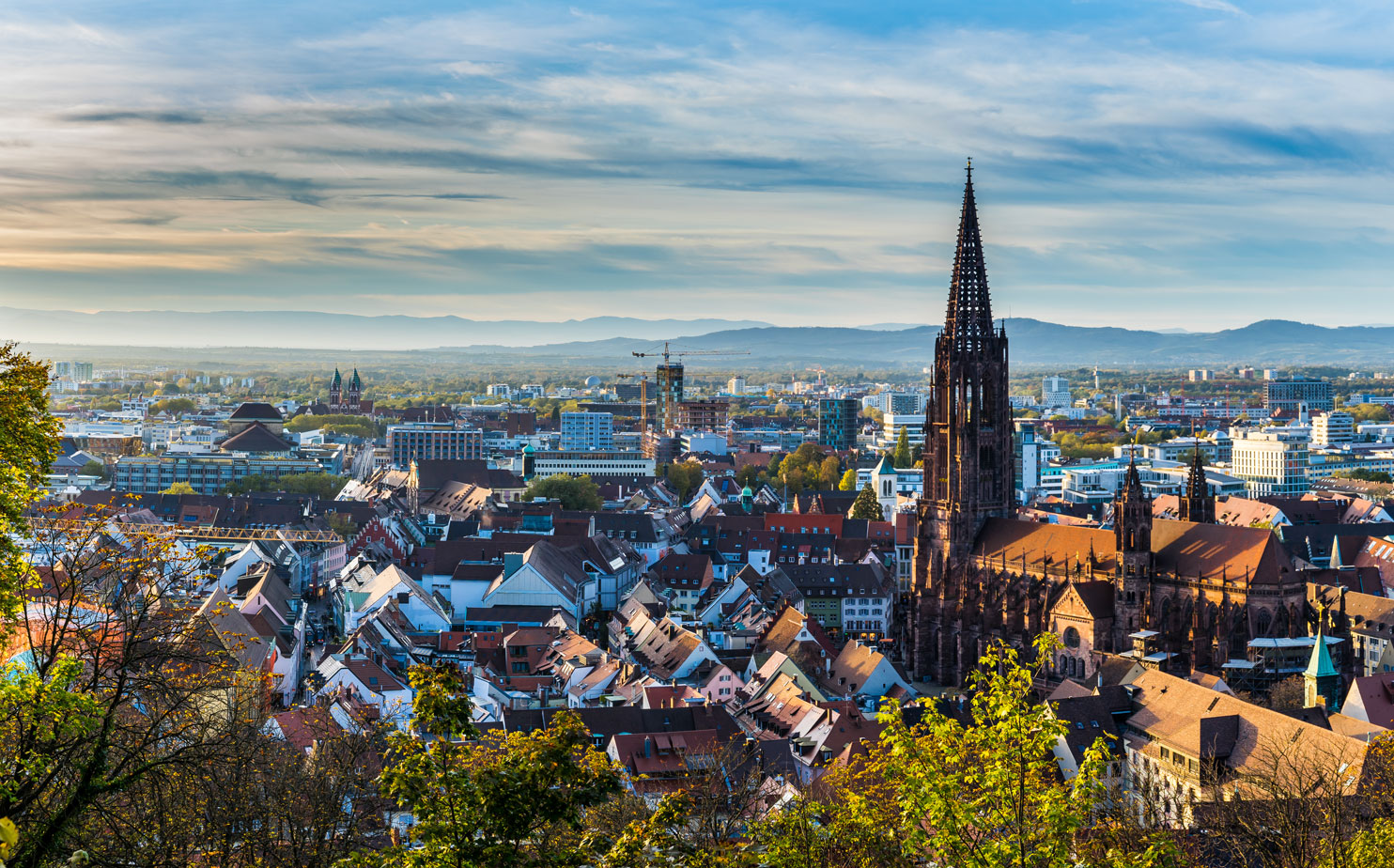 Blick über die Altstadt von Freiburg mit dem Münster